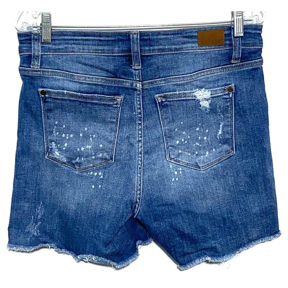 Judy Blue Mid Rise Beach Splash Distressed Cut Off Jean Denim Shorts L Summer - Picture 2 of 6